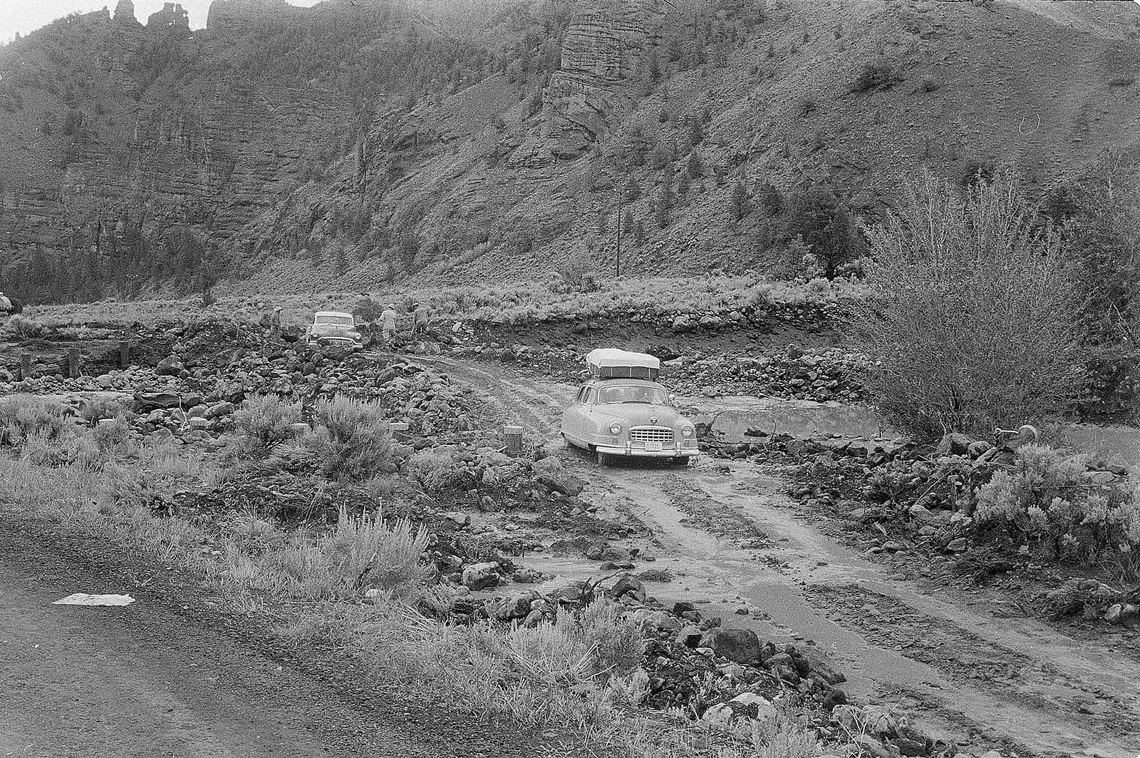 Rough road to Yellowstone photo, 1955. MS 89 Jack Richard Photography Collection, McCracken Research Library. PN.89.11.1847.20