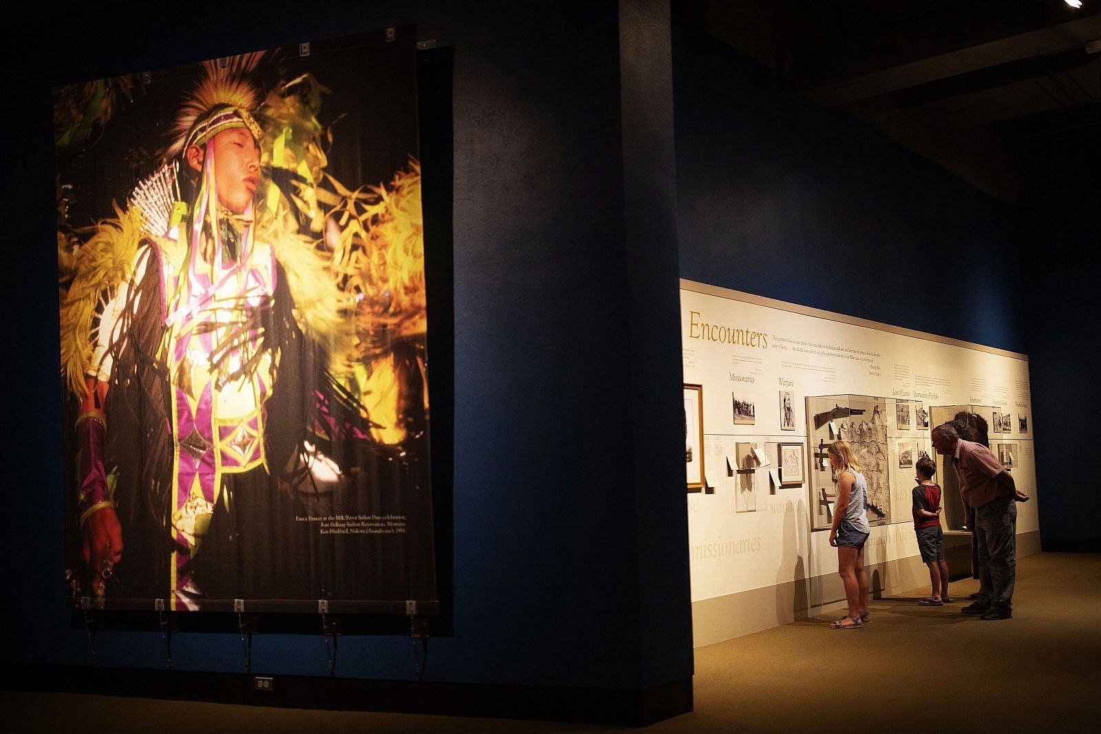 Encounters wall in "Adversity and Renewal" exhibit, Plains Indian Museum, Buffalo Bill Center of the West, Cody, Wyoming, USA. (BBCW-PIM04)