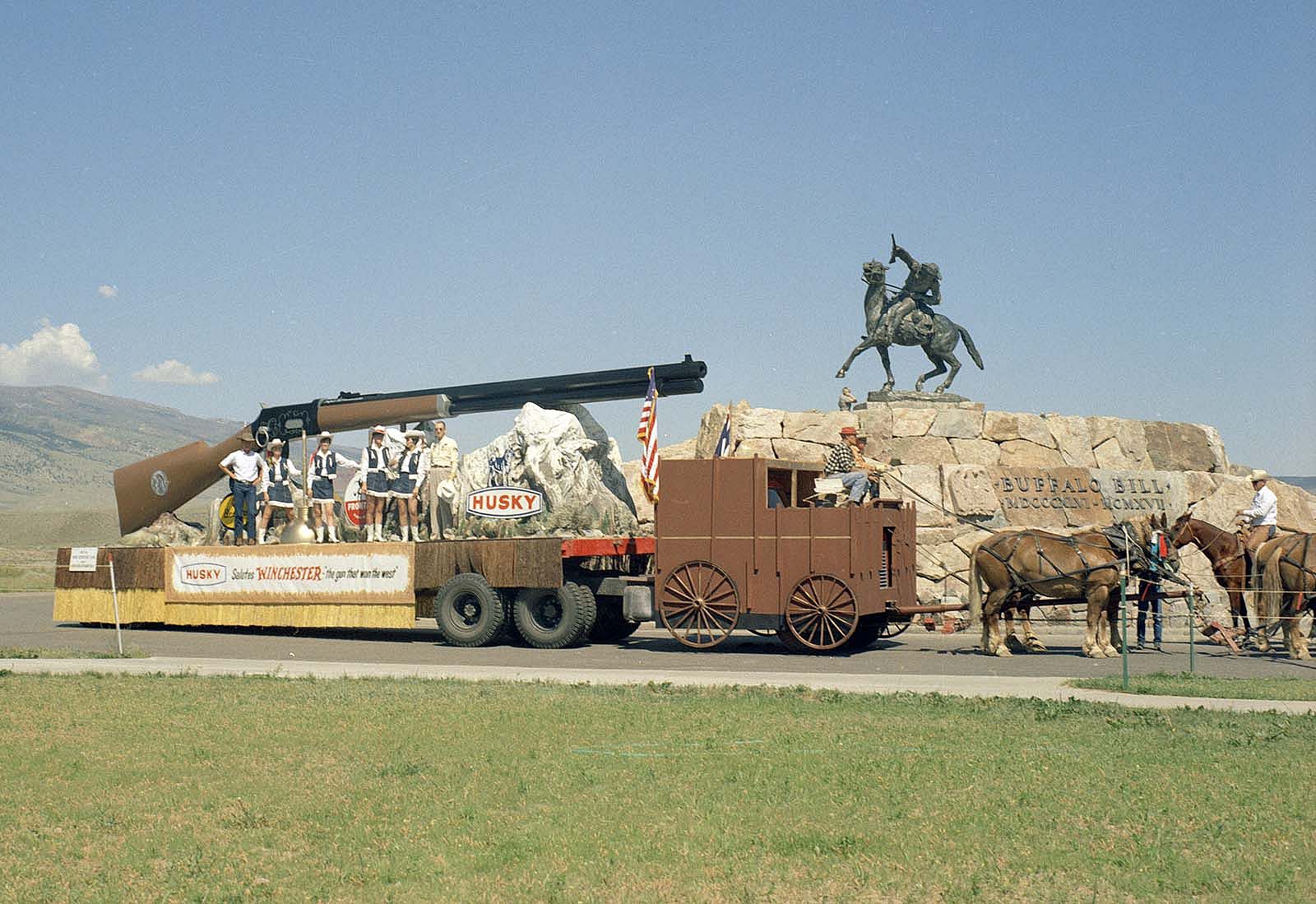 Husky Oil Company's float celebrating "Winchester: the gun that won the West," July 4, 1968. MS 089 Jack Richard Photograph Collection, McCracken Research Library. PN.89.49.10081.150