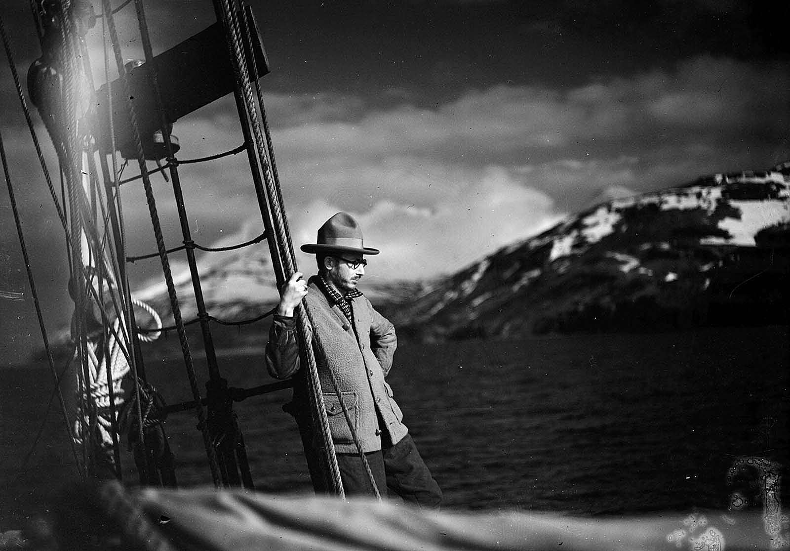 Harold McCracken on the schooner Morrissey, ca. 1928. MS 305 Harold McCracken Photograph Collection, McCracken Research Library. N198#F1253V (detail)