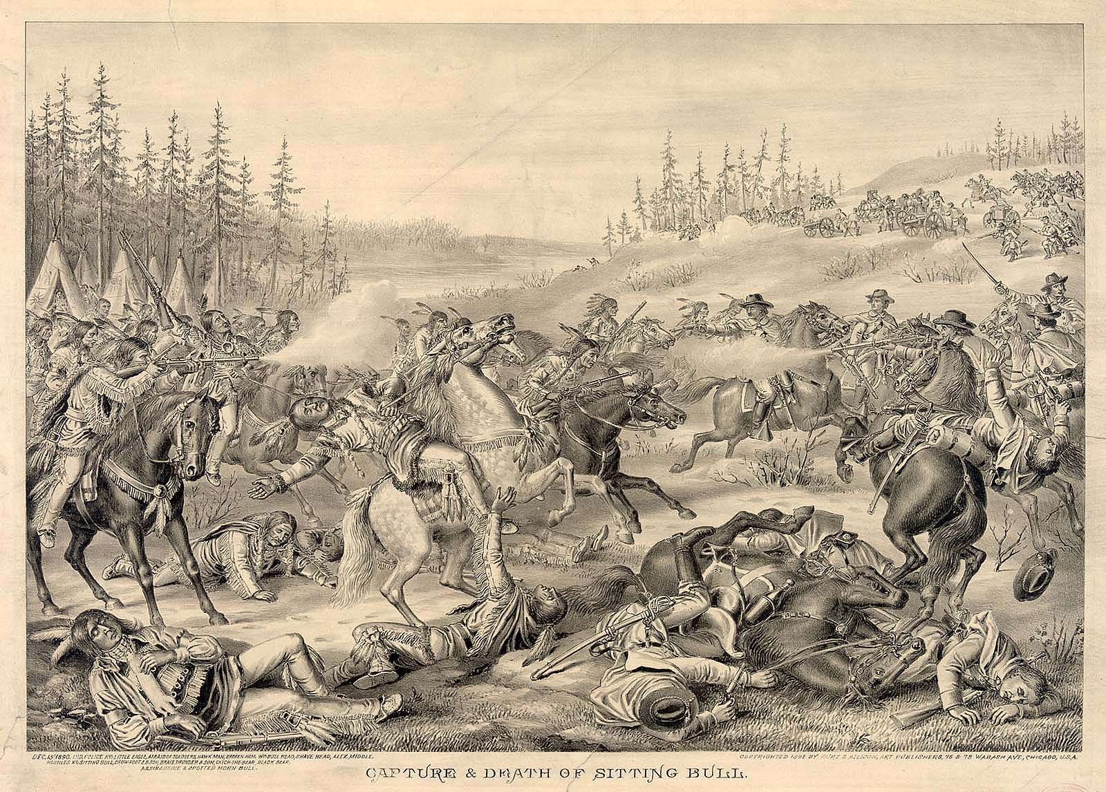Kurz and Allison print. "Capture and Death of Sitting Bull," January 5, 1891. Library of Congress Prints and Photographs Division Washington, DC, 20540 USA. LC-DIG-pga-01896