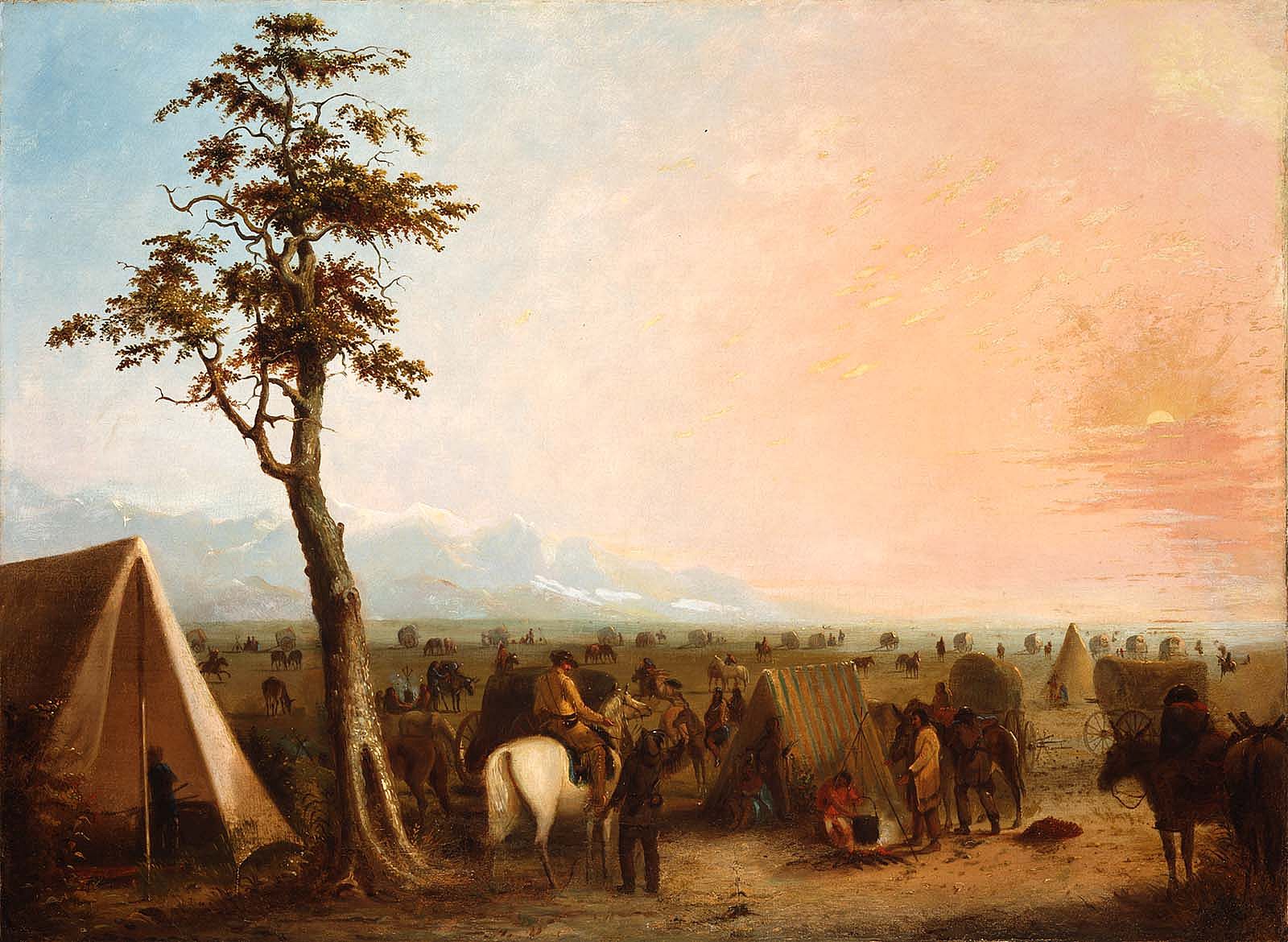 Alfred Jacob Miller (1810-1874). "Our Camp," ca. 1846-1860. Oil on canvas, 26.375 x 36 inches. Buffalo Bill Center of the West, Cody, Wyoming. Gift of The Coe Foundation. 11.70