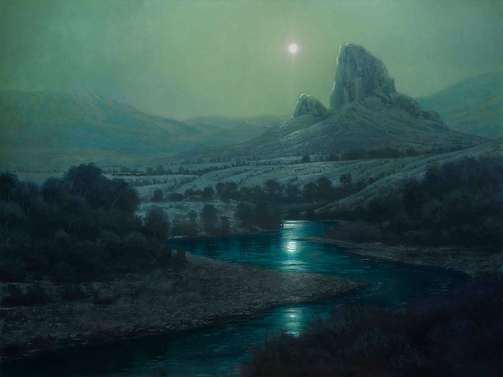 "By the Light, Psalms 74:15-17" by Thomas Kegler, Oil, 30 x 40 inches. Buffalo Bill Art Show & Sale, 2022.