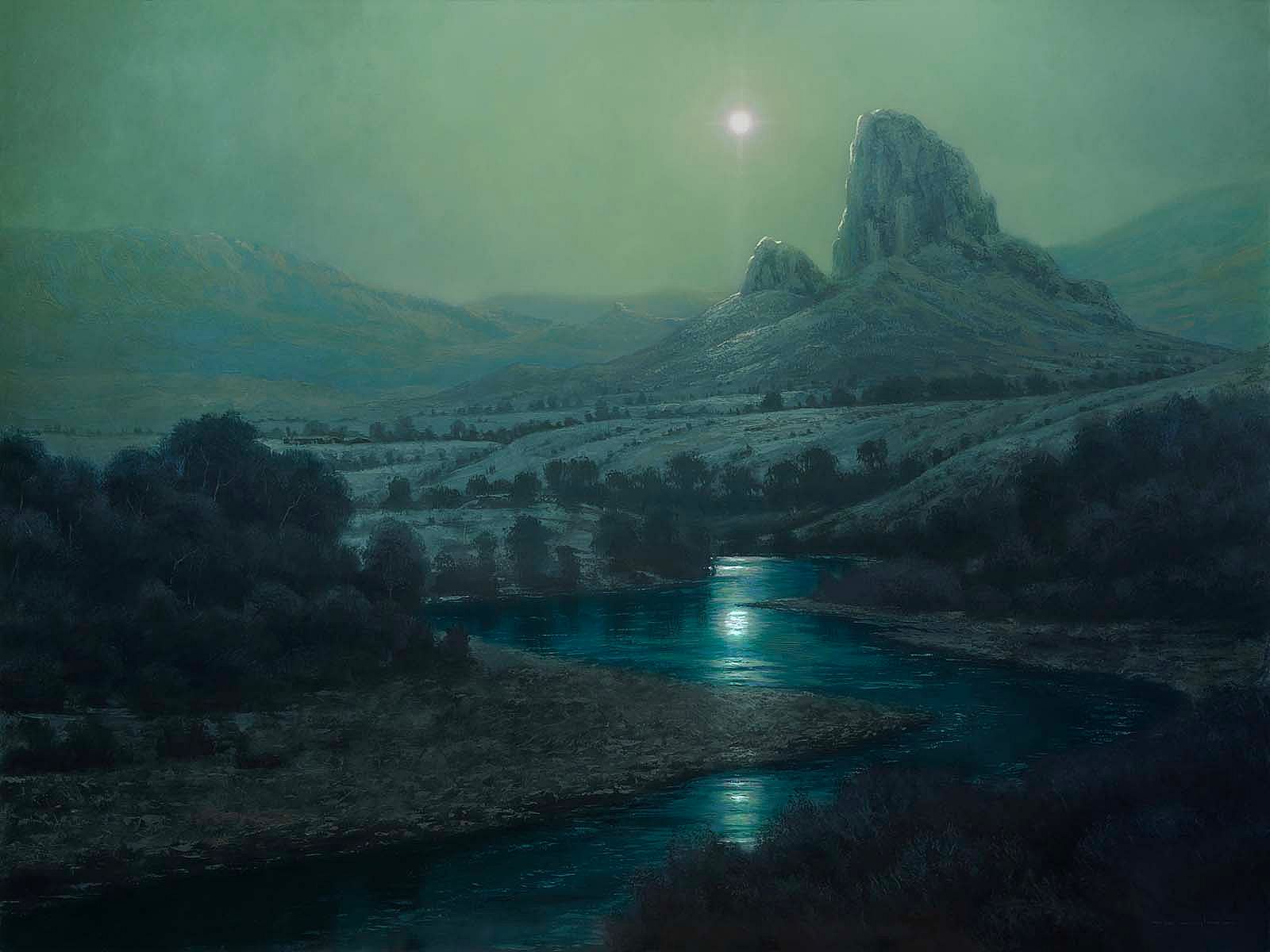 "By the Light, Psalms 74:15-17" by Thomas Kegler, Oil, 30 x 40 inches. Buffalo Bill Art Show & Sale, 2022.