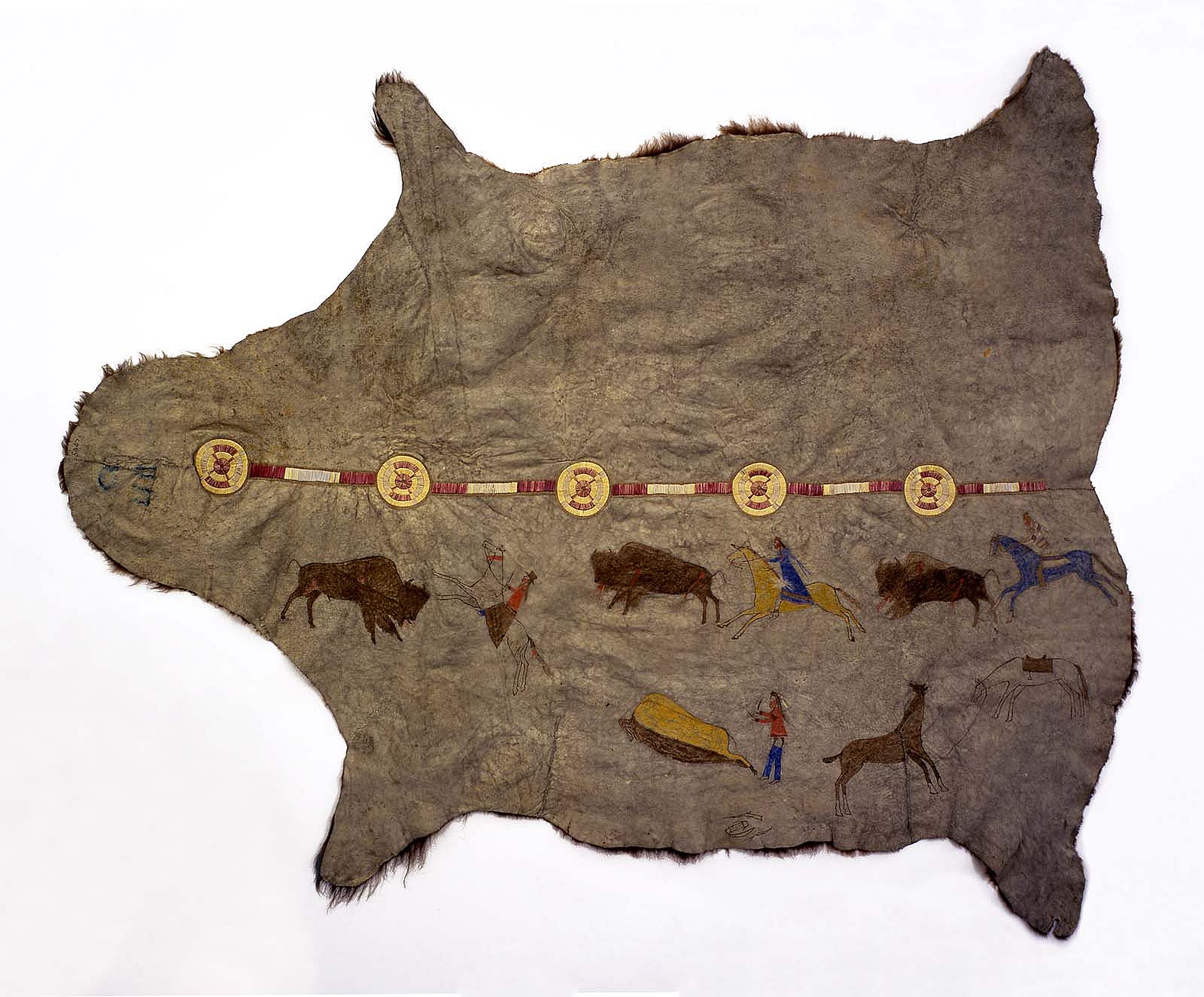 Painted buffalo hide, Hidatsa, ca. 1875. Gift of William L. Cone. NA.702.30