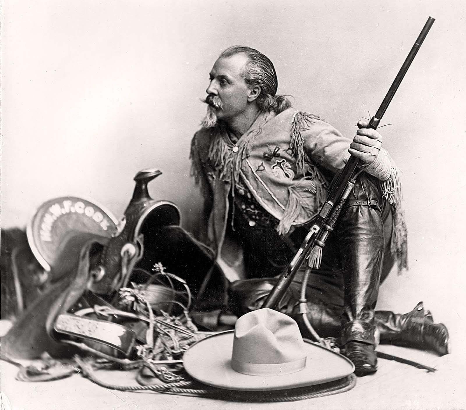 John Burke photographed William F. Cody as part of a press kit he would use to publicize the Wild West. MS 006 William F. Cody Collection, McCracken Research Library. P.6.0870.24