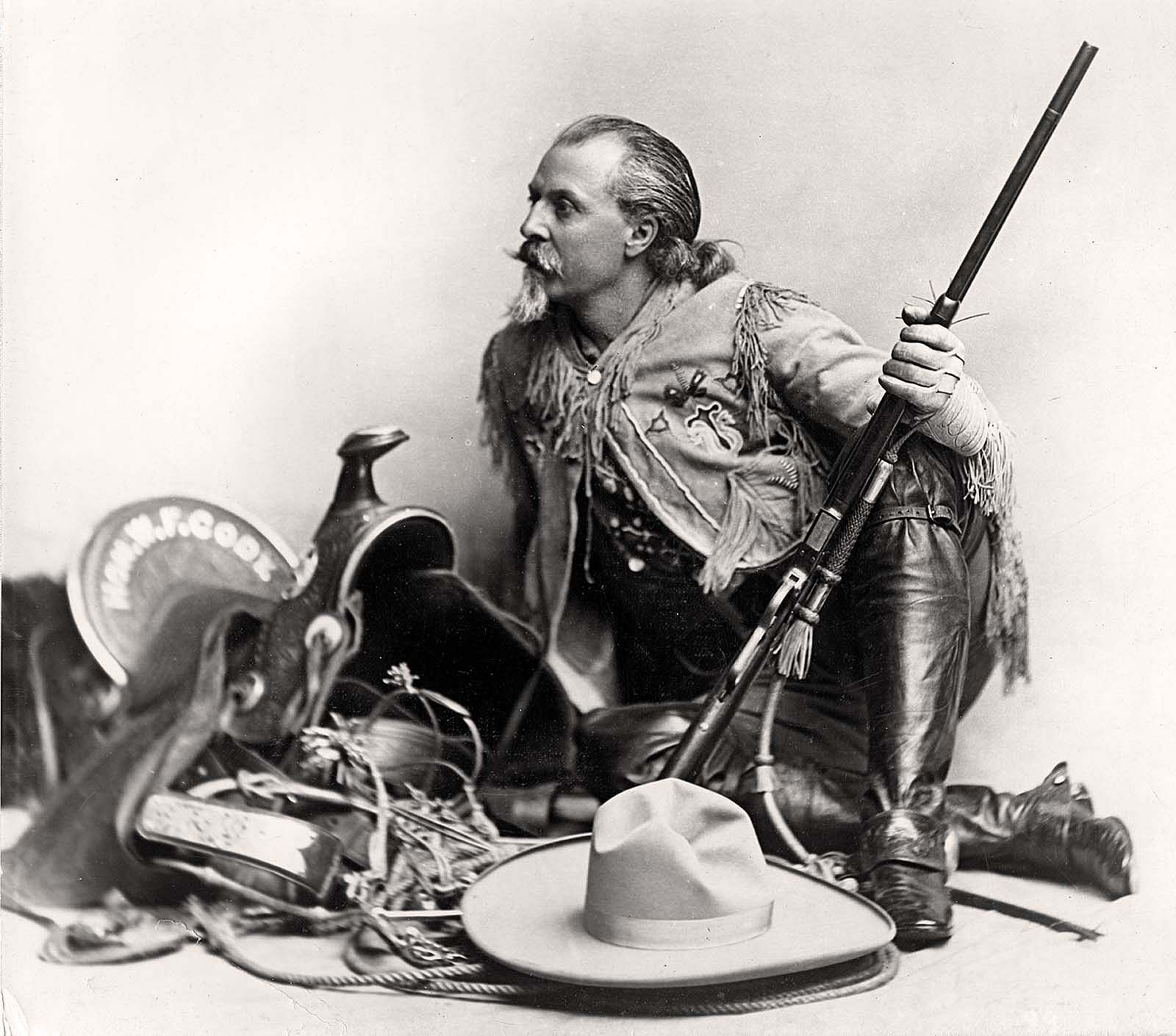John Burke photographed William F. Cody as part of a press kit he would use to publicize the Wild West. MS 006 William F. Cody Collection, McCracken Research Library. P.6.0870.24