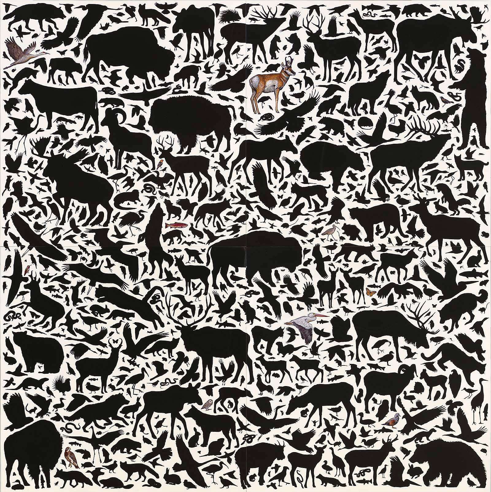 James Prosek. Yellowstone Composition No. 1, 2016. Mixed media on wood panel. William E. Weiss Memorial Fund Purchase. 3.16.1 (Photography: Tim Nighswander/IMAGING4ART)