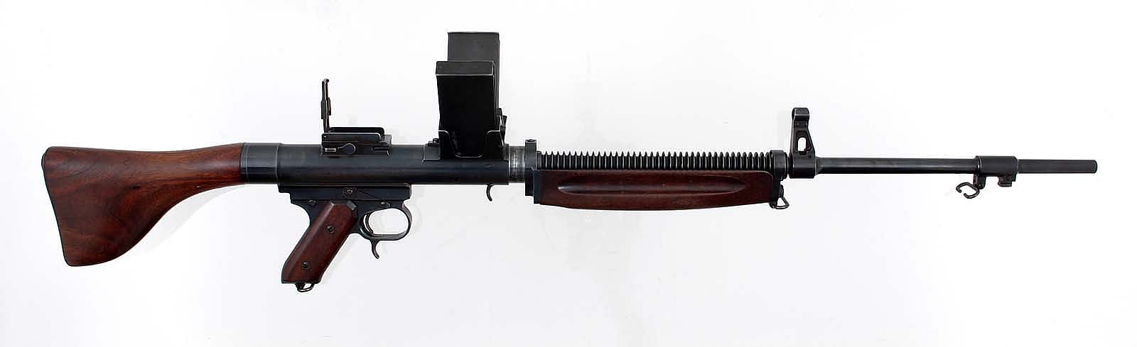 Winchester light machine gun, ca. 1919, .345 cal. A sample gun used only for government testing in Springfield, Massachusetts. Designed by F.F. Burton in 1917-1918. None were ever manufactured. Gift of Olin Corporation, Winchester Arms Collection. 1988.8.104