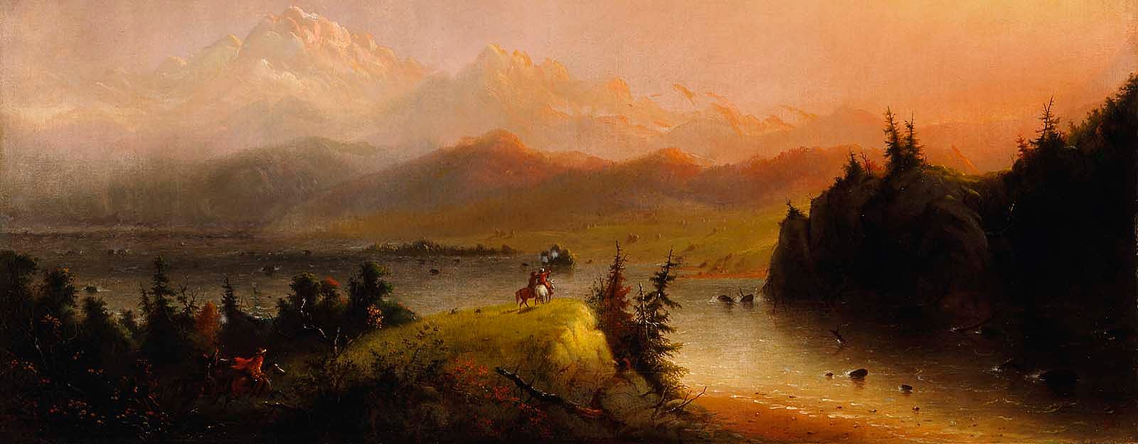 Alfred Jacob Miller (1810-1874). Trappers Saluting the Rocky Mountains, 1864. Oil on canvas. Gift of The Coe Foundation. 10.70