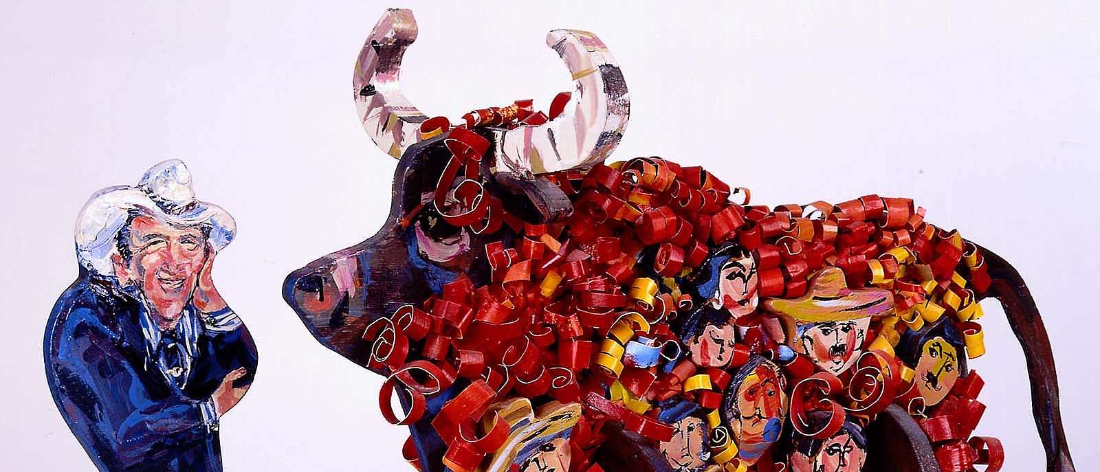 Audrey Roll-preissler (b 1932). "Trojan Piñata (Portrait of Alan Simpson)," 1987. Polychromed wood with paper, 21.25 x 32.5 x 14.75 inches. Gift of the artist. 10.93 (detail)