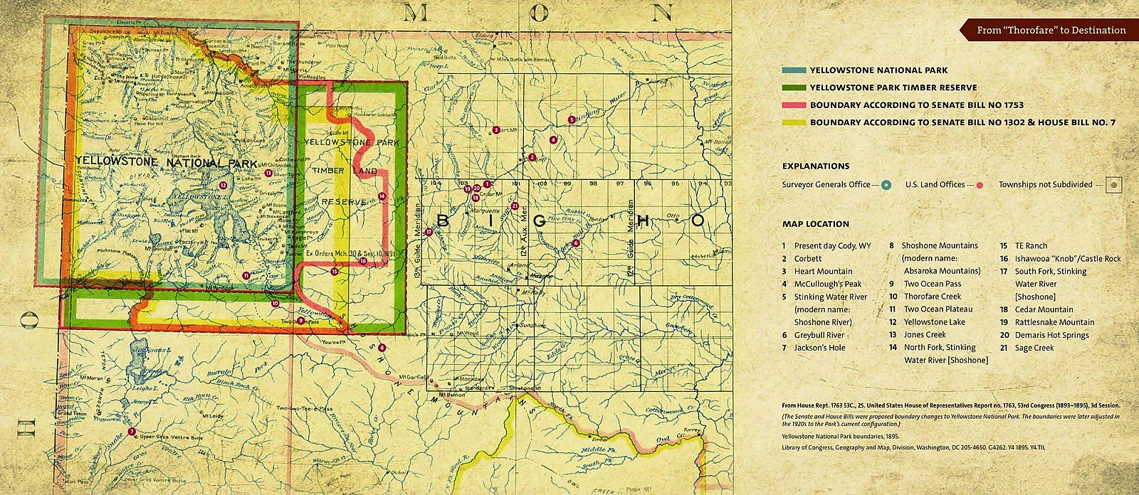 Map and key, Yellowstone National Park Boundaries. Library of Congress