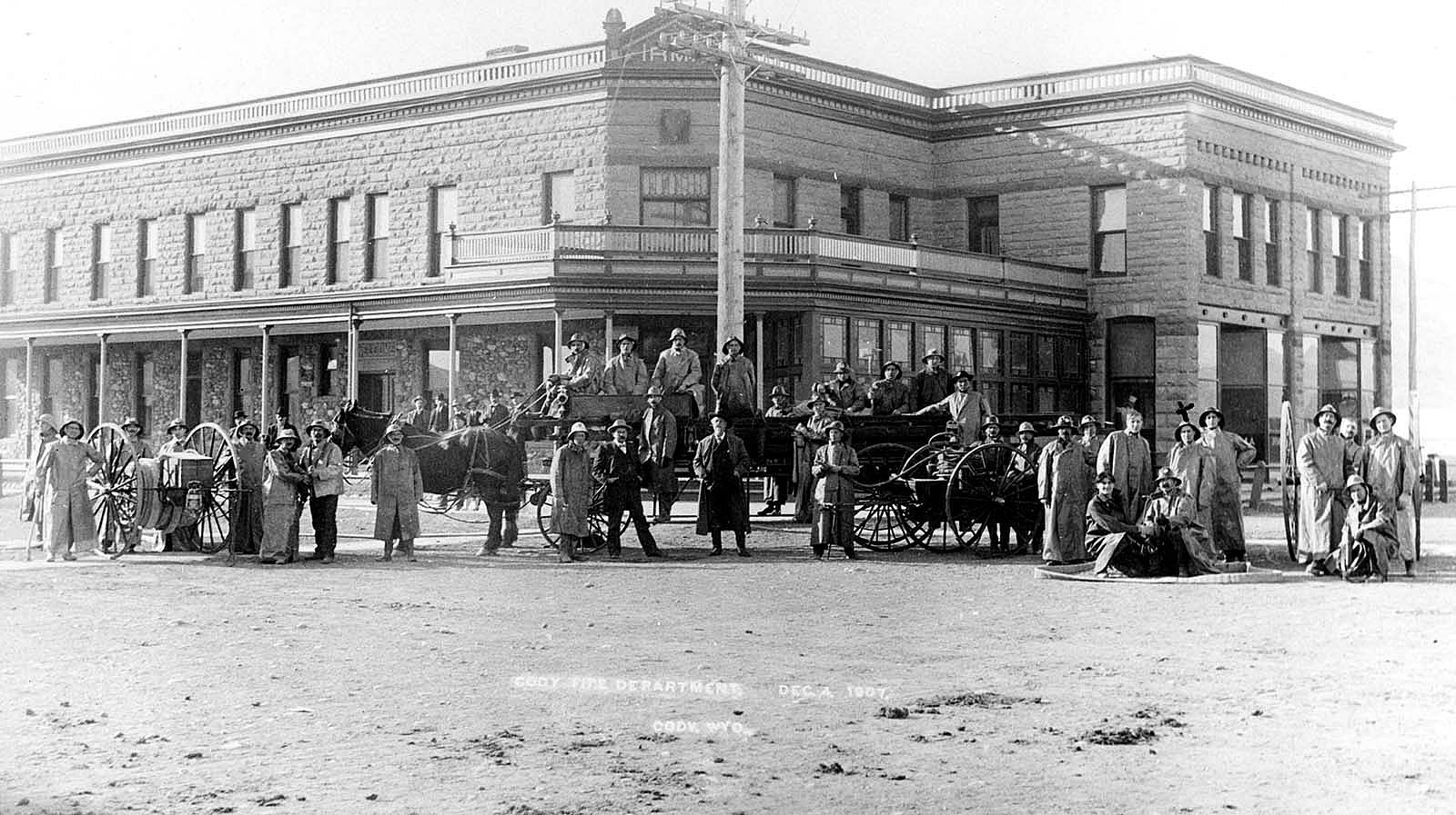 William F. Cody stands in front center of the Cody Fire Departments, December 4, 1907. MS 6 William F. Cody Collection. P.69.1520