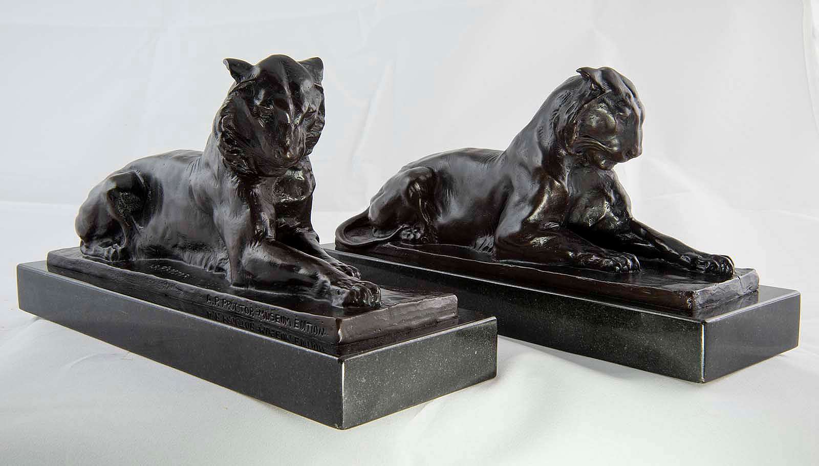 Alexander Phimister Proctor posthumous bronze bookends; 4 1/2 x 2 3/4 x 16 inches.