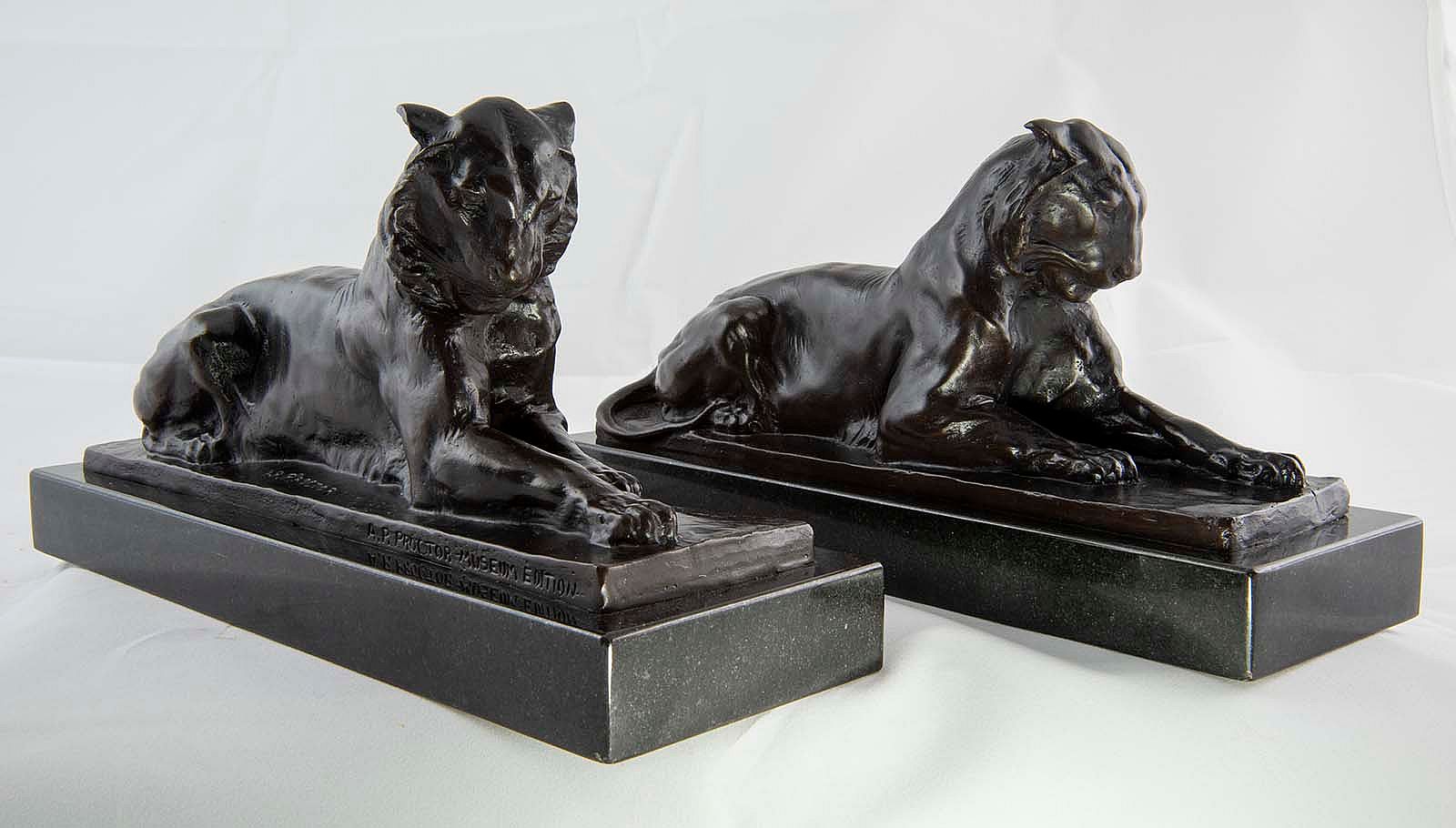 Alexander Phimister Proctor posthumous bronze bookends; 4 1/2 x 2 3/4 x 16 inches.