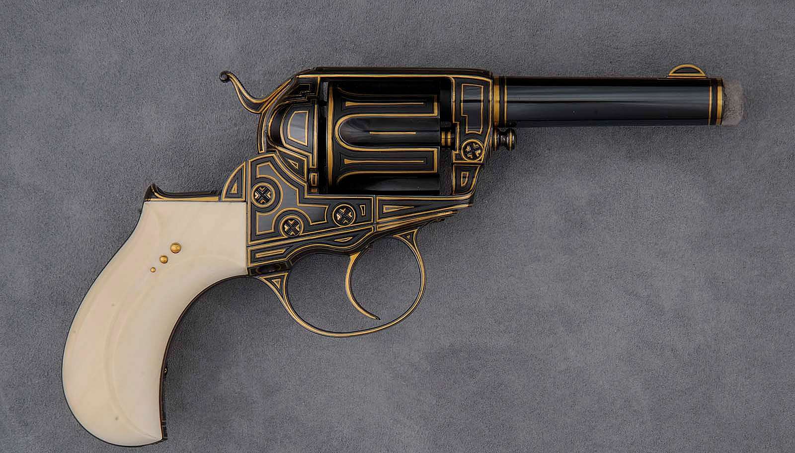 Colt Model 1877 Thunderer double-action revolver, embellished by Robert Wielgus, 2004-2006. Gift of Raymond J. Wielgus. 2010.17.36.1