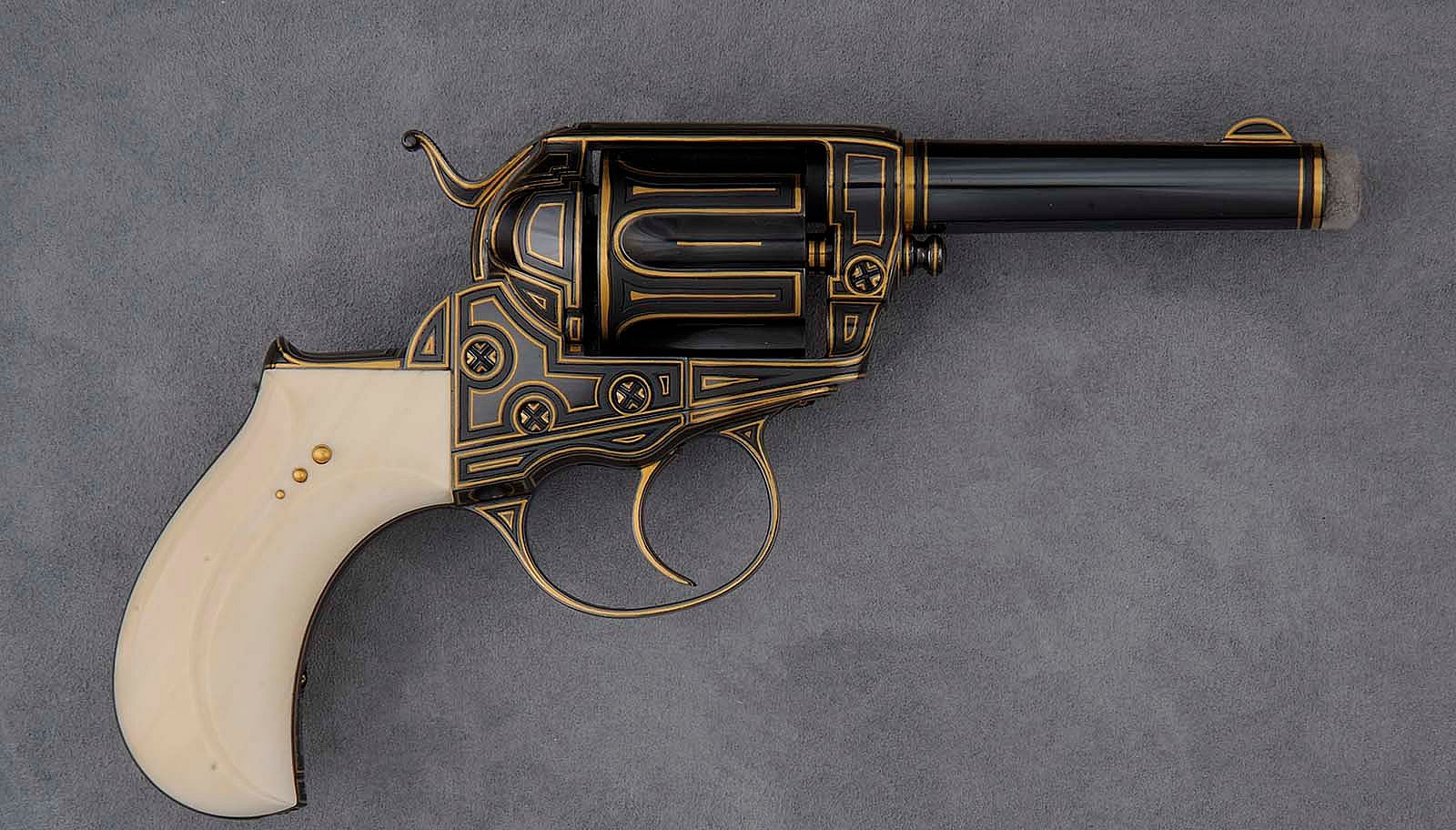 Colt Model 1877 Thunderer double-action revolver, embellished by Robert Wielgus, 2004-2006. Gift of Raymond J. Wielgus. 2010.17.36.1