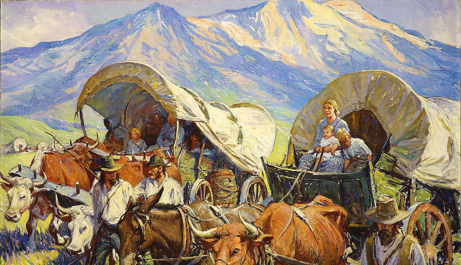 W.H.D. Koerner (1878–1938). "The Road to Oregon (Lone Travel, or Travel in Groups of a Few, as Andy Had Known it, Was Practically a Thing of the Past)," 1933. Oil on canvas. Gift of Ruth Koerner Oliver. 6.92.2 (detail)