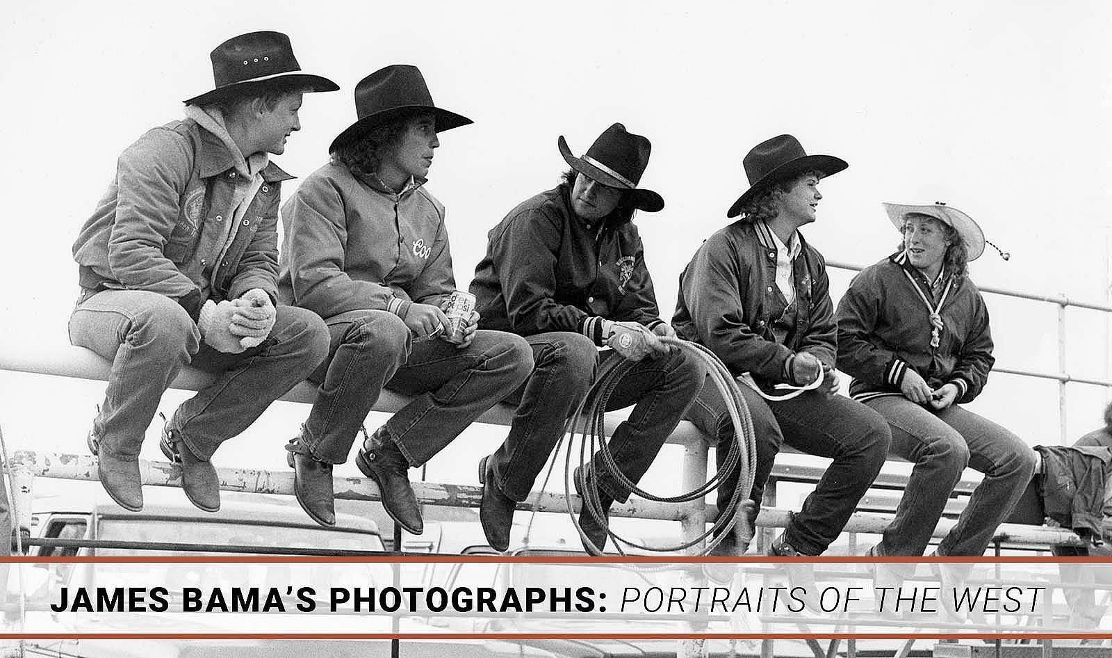 James Bama (1926 – 2022), Rodeo Riders, College Rodeo, Cody, WY, 1985. Black and white photograph. MS 243 James Bama Collection. P.243.02465