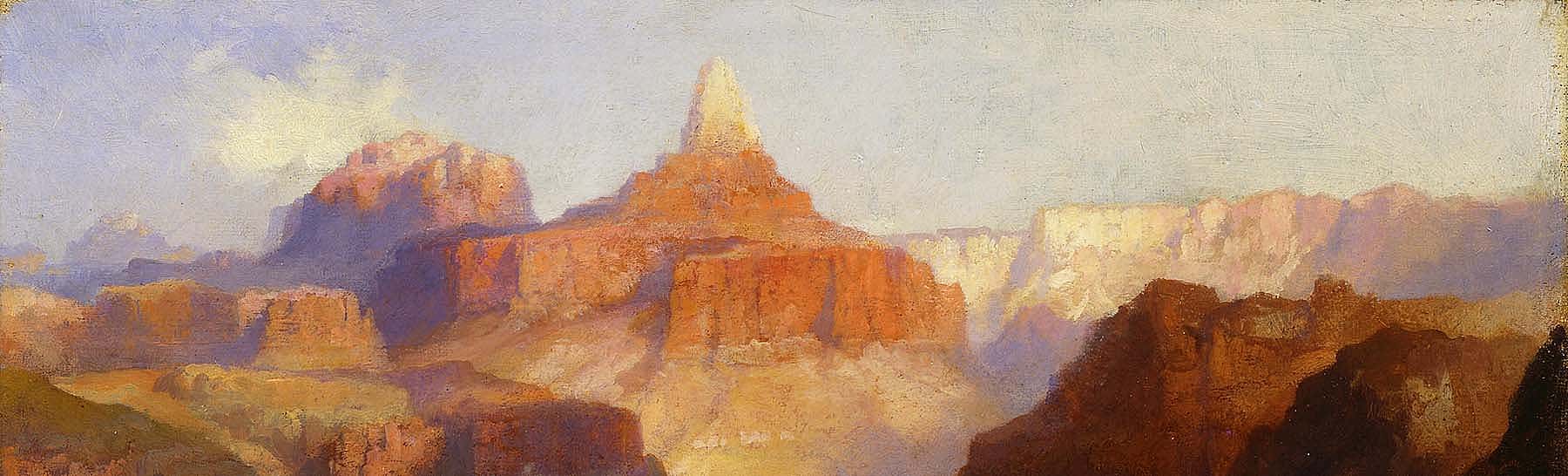 Thomas Moran (American, born England, 1837-1926). Zoroaster Peak (Grand Canyon, Arizona), 1918. Oil on canvas, 9 x 12 inches. Purchased by the Board of Trustees in honor of Peter H. Hassrick. 11.96 (detail)