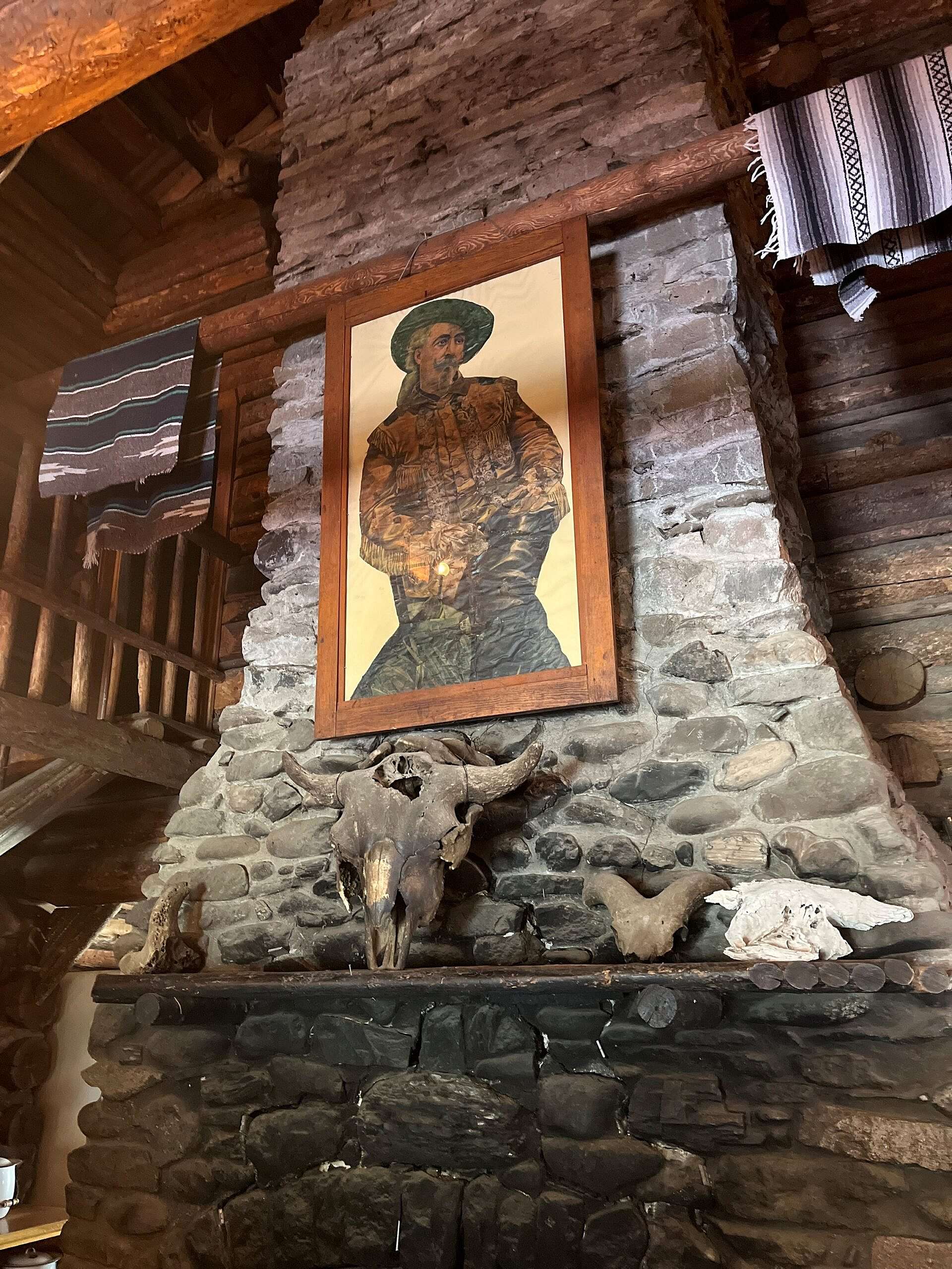 Fireplace at Pahaska Teepee hunting lodge today