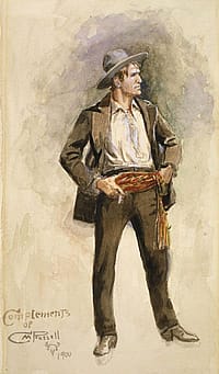 Charles M. Russell (1864-1926). Self Portrait, 1900. Watercolor on paper, 12.375 x 6.875 inches. Gift of Charles Ulrick and Josephine Bay Foundation, Inc. 98.60