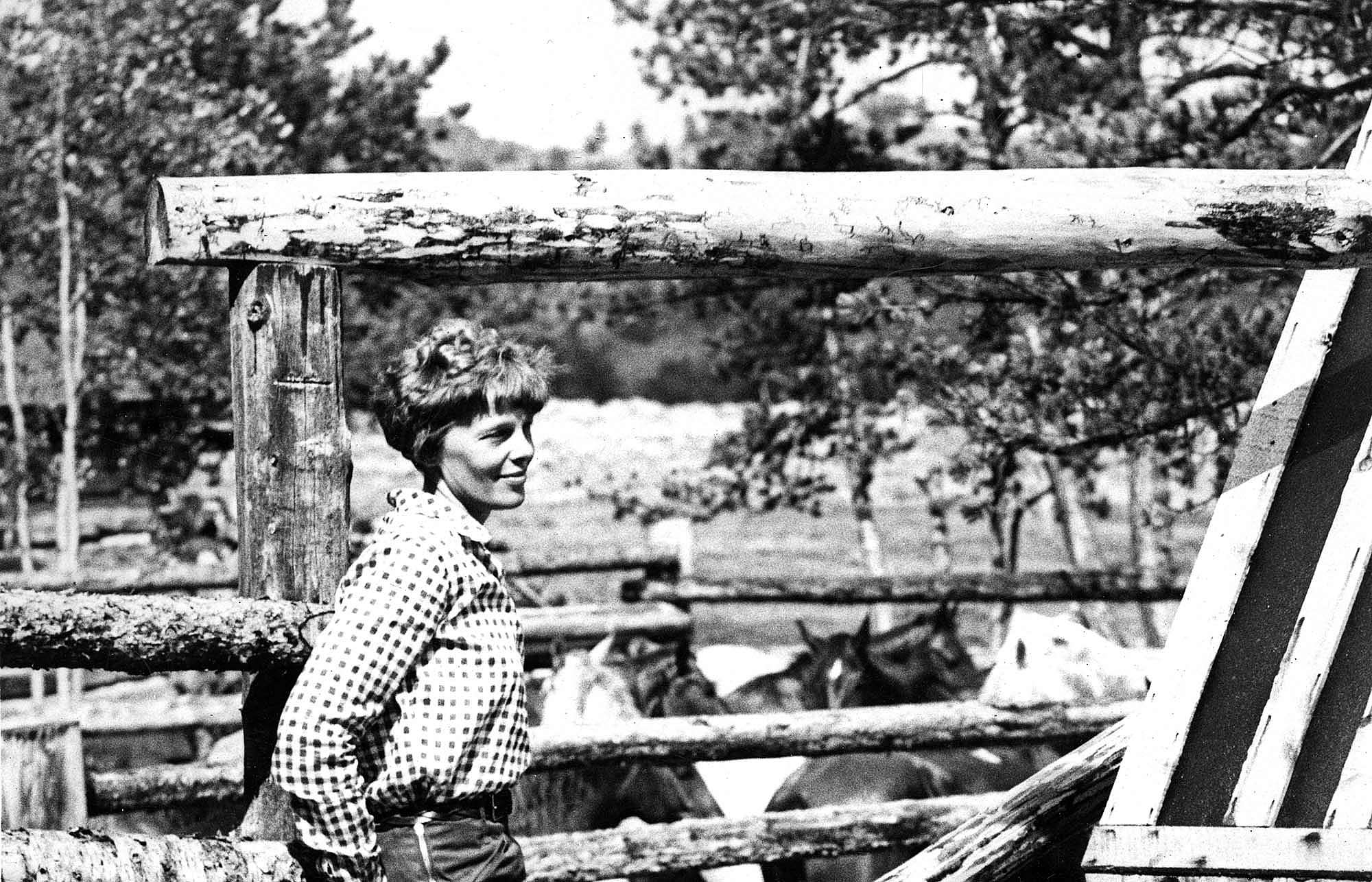 Amelia Earhart, ca. 1934–1936 at the Double D Ranch on the Wood River in northwest Wyoming. MS 3 Charles Belden Collection. P.67.1477