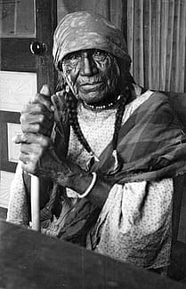 Cheyenne woman with cane