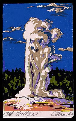 "Old Faithful," Beauchamp, John, Jr. c.1930, serigraph on paper, Yellowstone National Park-Old Faithful Geyser. 3.95.2