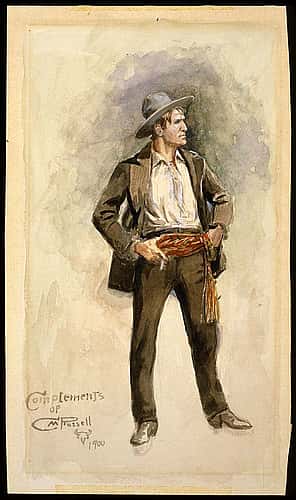 Charles M. Russell, (1864-1926). Self Portrait, 1900. Watercolor on paper, 12.375 x 6.875 inches. Gift of Charles Ulrick and Josephine Bay Foundation, Inc. 98.60