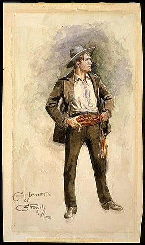 Charles M. Russell, (1864-1926). Self Portrait, 1900. Watercolor on paper, 12.375 x 6.875 inches. Gift of Charles Ulrick and Josephine Bay Foundation, Inc. 98.60
