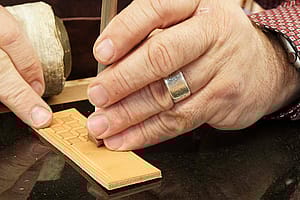 Leather craftsman Mark Barcus's hands