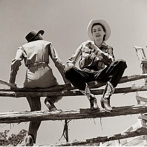 Photo by Nina Leen, Peter Stackpole, and Cornell Capa for Life Magazine. Photo taken between 1947-48 at the opening of the Flying L Ranch in Texas, which included a celebratory cowgirl fashion event.