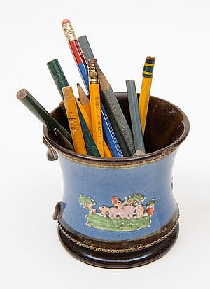 Ceramic mug with pencils from W.H.D. Koerner Studio Collection. Gift of the artist's heirs, W.H.D. Koerner III and Ruth Koerner Oliver. 3.78.10