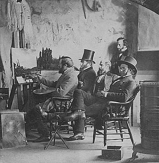 Bierstadt Brothers. BIERSTADT AT HIS EASEL, 1859. Stereograph (detail). Collection of William L. Schaeffer.