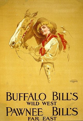 Advertising poster for Buffalo Bill's Wild West and Pawnee Bill's Far East, U.S. Lithograph Co., 1912. 1.69.455