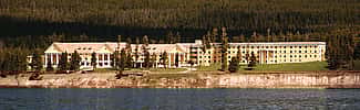 Lake Hotel can be seen from vantage points all around the lake, including this one from the water itself. Jeff Shrin photo.