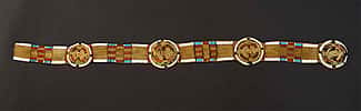Crow/Nez Perce bison hide, quill wrapped horse hair blanket strip edged in pony and seed beads, ca. 1850. NA.203.1483