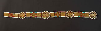 Crow/Nez Perce bison hide, quill wrapped horse hair blanket strip edged in pony and seed beads, ca. 1850. NA.203.1483