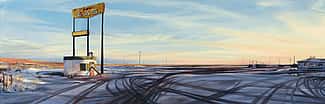 Don Stinson (b. 1956). I-80 Energy Romance, 2013. Oil on linen, 28 x 64 inches. Gift of The Alexander Bodini Foundation, in memory of Alexander Bodini. 15.13 (detail)