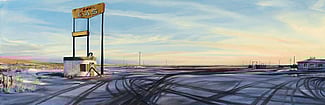 Don Stinson (b. 1956). I-80 Energy Romance, 2013. Oil on linen, 28 x 64 inches. Gift of The Alexander Bodini Foundation, in memory of Alexander Bodini. 15.13 (detail)