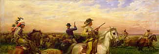 Louis Maurer (1832-1932). "The Great Royal Buffalo Hunt," 1894. Oil on canvas, 34 1/8 x 54 in. Gift of Mr. and Mrs. Ernest J. Goppert. 7.66 (detail)