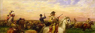 Louis Maurer (1832-1932). "The Great Royal Buffalo Hunt," 1894. Oil on canvas, 34 1/8 x 54 in. Gift of Mr. and Mrs. Ernest J. Goppert. 7.66 (detail)