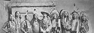 Buffalo Bill and eight Indian scouts, ca. 1886. Anderson Cabinet photograph. MS 6 William F. Cody Collection, McCracken Research Library. P.69.1800 (detai)
