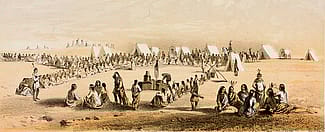 John Mix Stanley. Distribution of Goods to the Assiniboines, ca. 1860. Tinted lithograph on paper. 12.87.5 (detail)