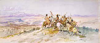 Charles M. Russell (1864-1926). Hunting Party, 1896. Watercolor on paper. 24.73 (detail)