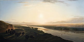 William Jacob Hays (1830–1875). A HERD OF BISON CROSSING THE MISSOURI RIVER, 1863. Oil on canvas. Buffalo Bill Center of the West, Cody, WY. Gertrude Vanderbilt Whitney Trust Fund Purchase. 3.60