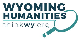Wyoming Humanities logo, aqua and green on white background, 2022