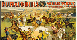 Trick riding was always a big part of the Wild West. Four-color lithograph, ca. 1907. The Strobridge Litho Co., Cincinnati, OH, and New York, NY. 1.69.2701 (detail)