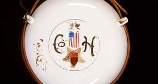 Civil War porcelain parade canteen, ca. 1861 – 1865. Gift of Don and Marjorie Lawson. 2004.17.1 (detail)
